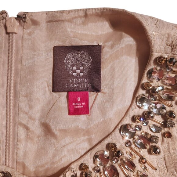 Vince Camuto Beige Silver Embellished Cocktail Party Dress Size 8 - Picture 7 of 7